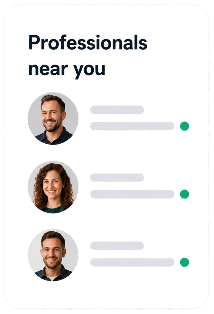 List of professionals near the customer