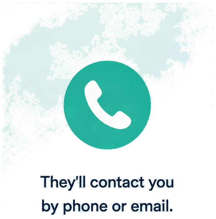 Phone icon explaining that the professional will contact the customer by phone or email
